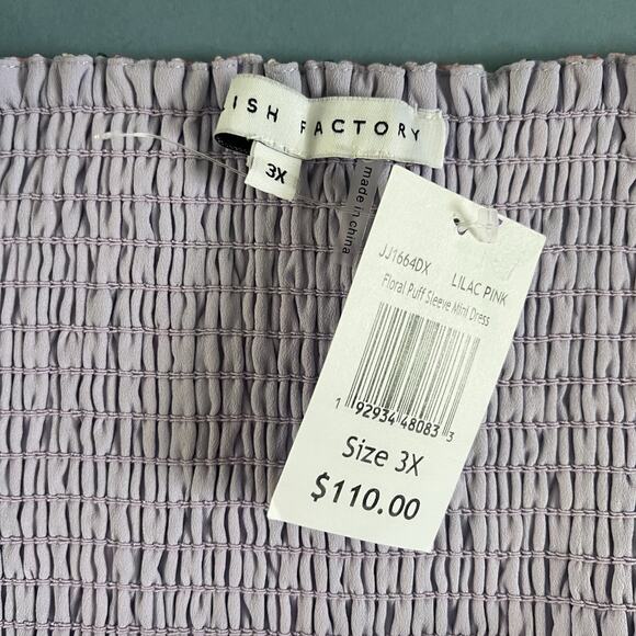 NWT English Factory Floral Lilac Pink Puff Sleeve Plus Size Mini Dress - Picture 6 of 7